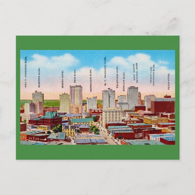 Tarjeta postal del centro de Fort Worth, TX (Anverso)