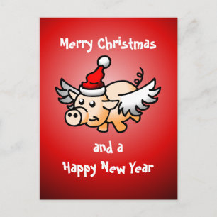Tarjeta postal del cerdo de Navidad volador