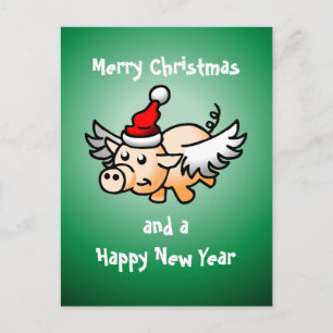 Tarjeta postal del cerdo de Navidad volador