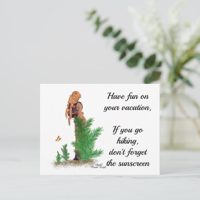 Tarjeta postal del Chica de pinup de la mochila Re (Anverso de pie)