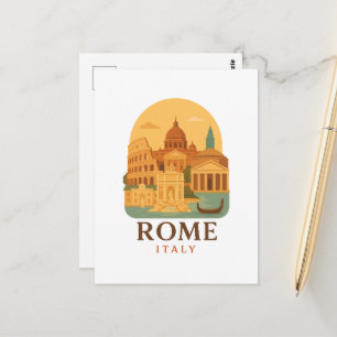 Tarjeta postal del Coliseo y Panteón de Roma vinta