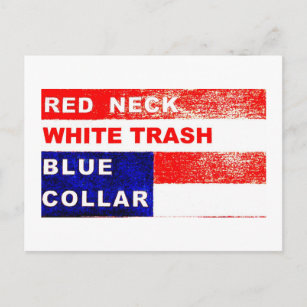 Tarjeta postal del collar azul de la basura blanca