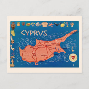 Tarjeta postal del colorido mapa de Chipre