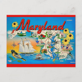 Tarjeta postal del colorido mapa de Maryland