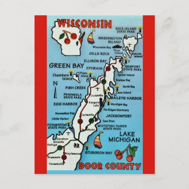 Tarjeta postal del condado de Door WI (Anverso)