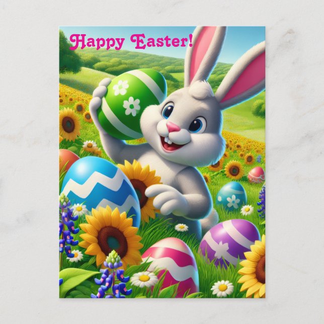 Tarjeta postal del “Conejo de Pascua” feliz (Anverso)