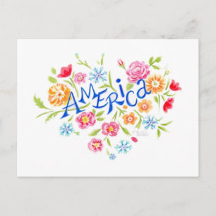 Tarjeta postal del corazón floral de América