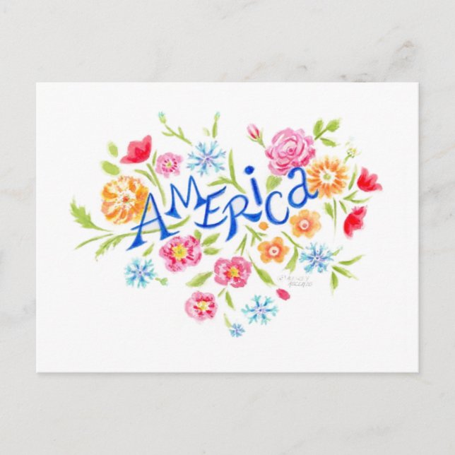 Tarjeta postal del corazón floral de América (Anverso)