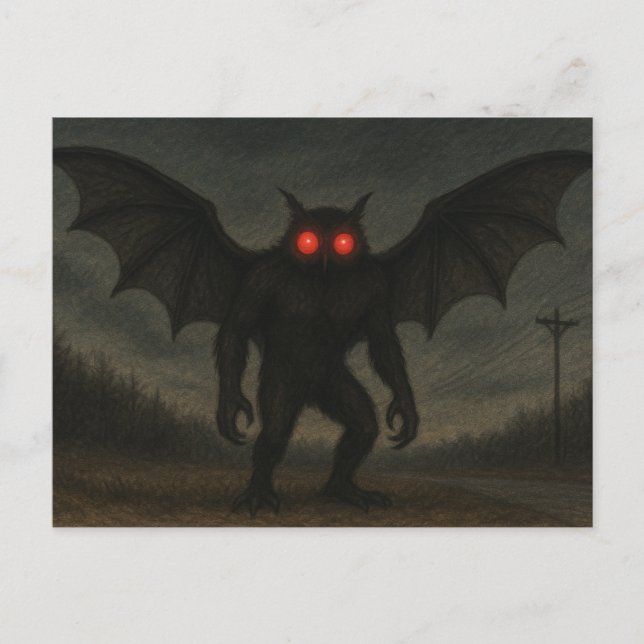 Tarjeta postal del críptido Mothman (Anverso)