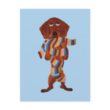 Tarjeta postal del Dachshund enredado en una bufan