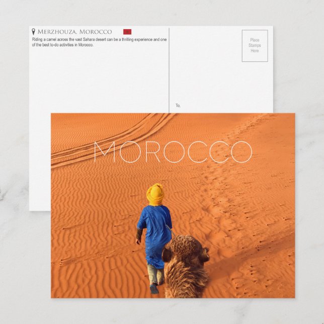 Tarjeta postal del desierto del Sahara, Marruecos (Anverso / Reverso)