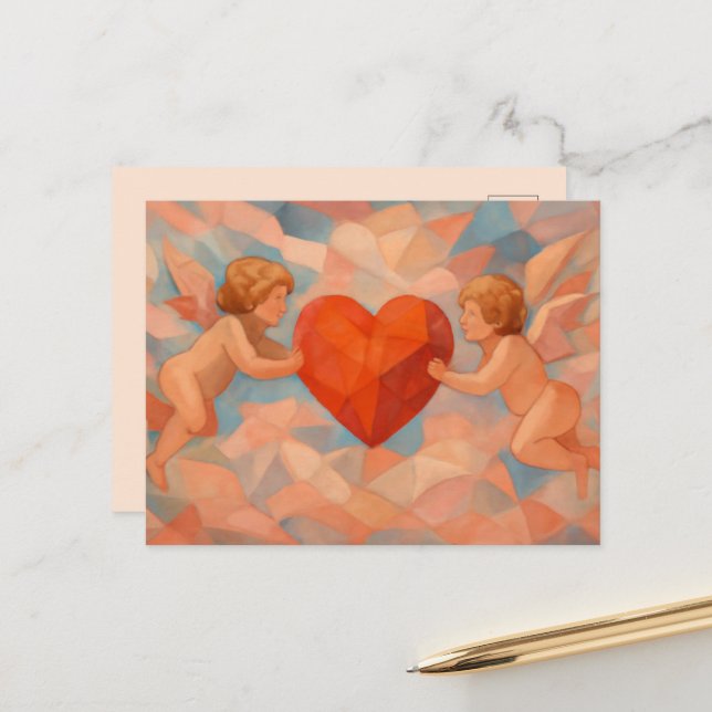 Tarjeta postal del día de San Valentín de querubin (Anverso/Reverso In Situ)