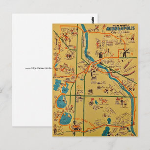 Tarjeta postal del divertido mapa de Minneapolis