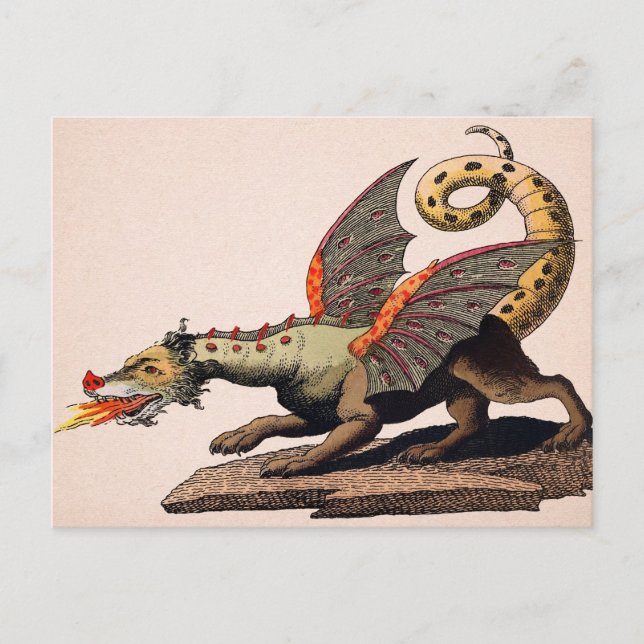 Tarjeta postal del dragón medieval vintage (Anverso)