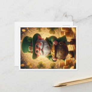 Tarjeta postal del duende caprichoso con olla de o