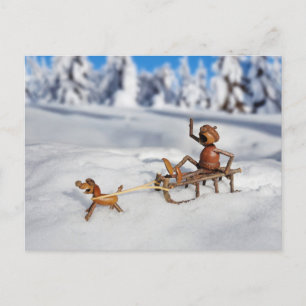 Tarjeta postal del duende de la bellota en trineo
