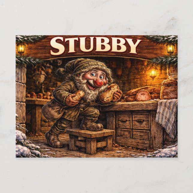 Tarjeta postal del duende islandés Stubby de Yule (Anverso)