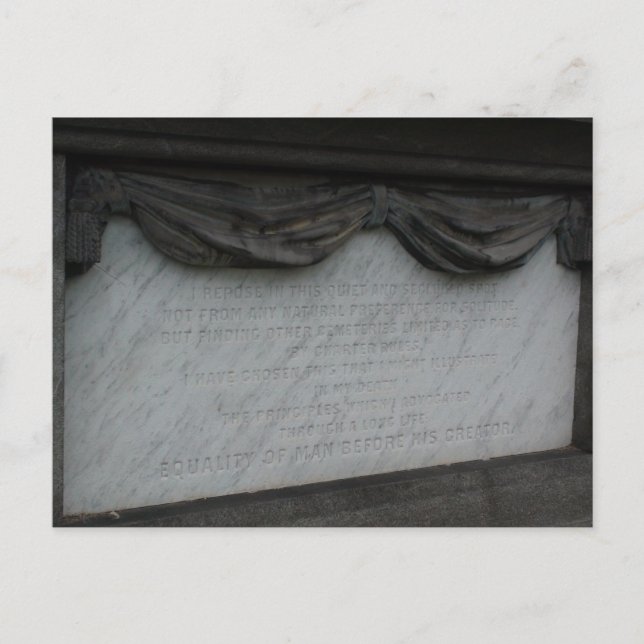Tarjeta postal del epitafio de Thaddeus Stevens. (Anverso)
