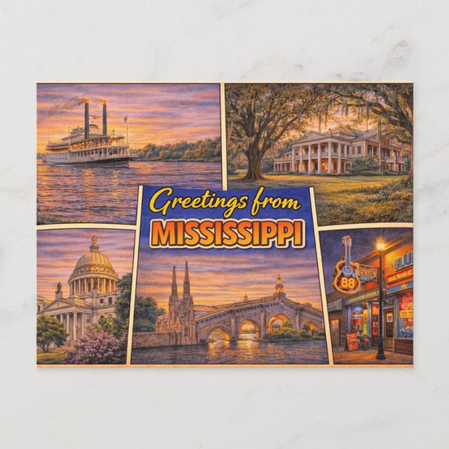 Tarjeta postal del estado de Mississippi (Anverso)