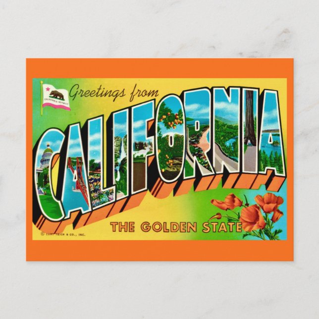 Tarjeta postal del estado dorado de California (Anverso)