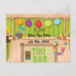 Tarjeta postal del evento de la fiesta tiki hawaia