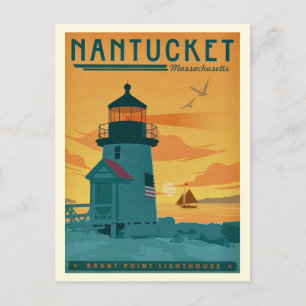Tarjeta postal del faro de Brant Point en Nantucke