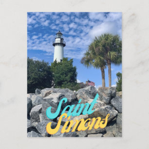 Tarjeta postal del faro de la playa de Saint Simon