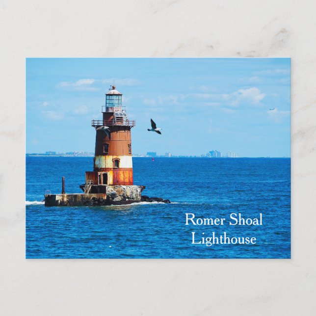 Tarjeta postal del faro de Romer Shoal, puerto de  (Anverso)