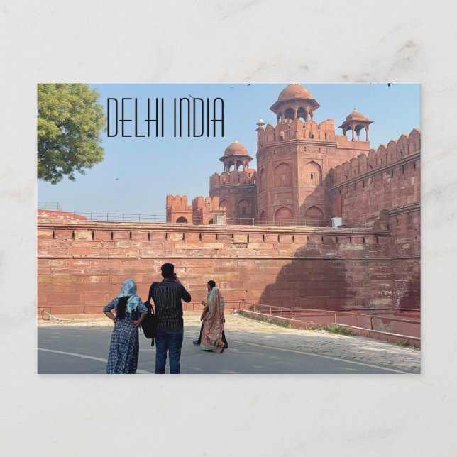 Tarjeta postal del fuerte de Delhi India (Anverso)