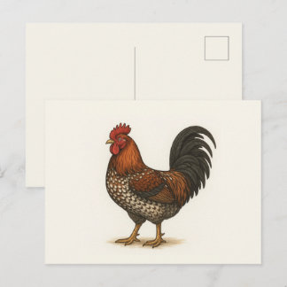 Tarjeta postal del gallo vintage | Arte de gallina