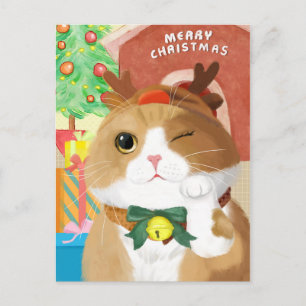 Tarjeta postal del gato de Navidad