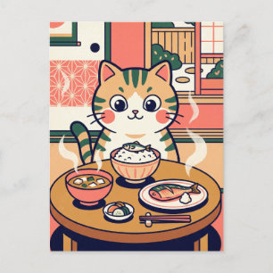 Tarjeta postal del gato del desayuno