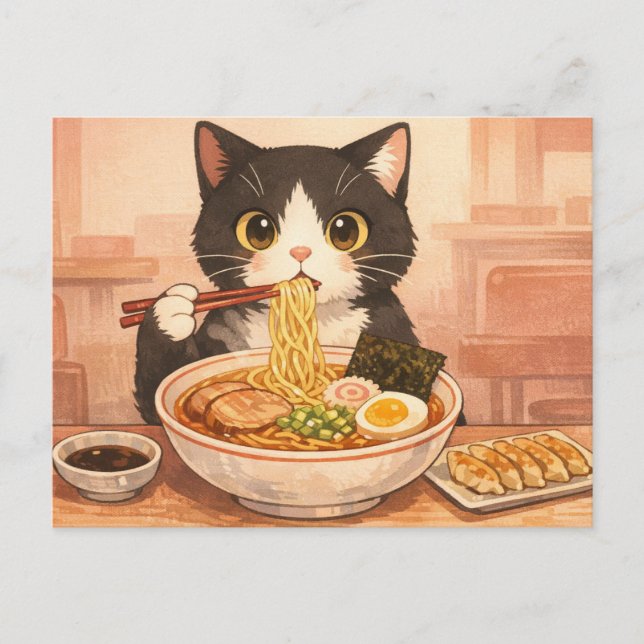 Tarjeta Postal del Gato Ramen (Anverso)