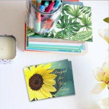 Tarjeta postal del girasol amarillo feliz pensando