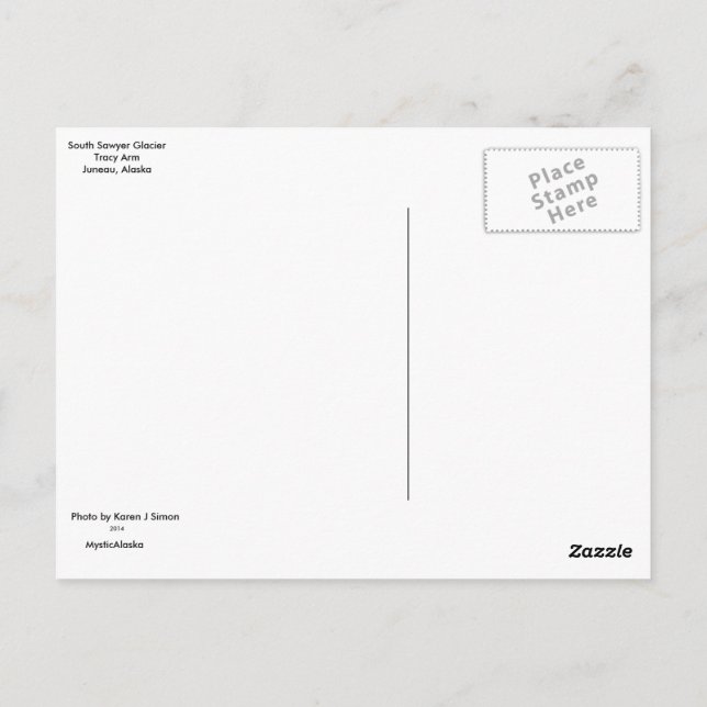 Tarjeta postal del glaciar del sawyer del sur (Reverso)