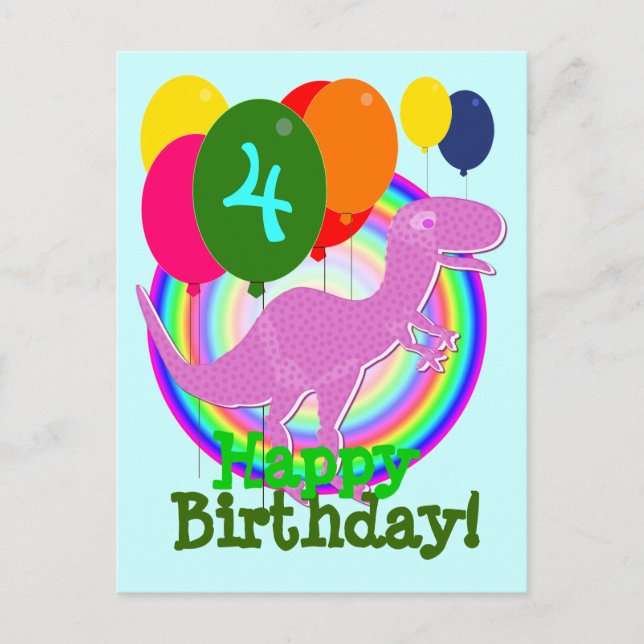 Tarjeta postal del globo del cumpleaños feliz 4 T- (Anverso)