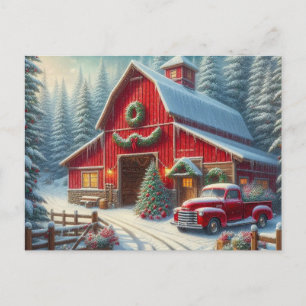 Tarjeta postal del granero rojo de Navidad con cam