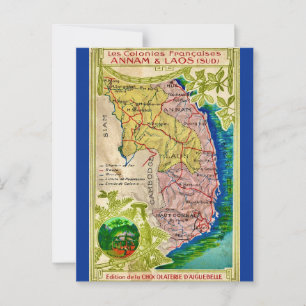 Tarjeta postal del hermoso mapa de Vietnam y Laos