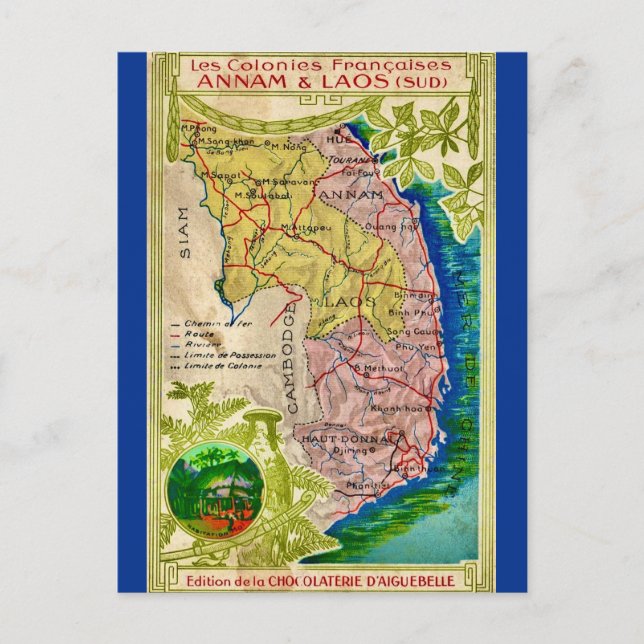 Tarjeta postal del hermoso mapa de Vietnam y Laos (Anverso)