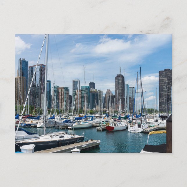 Tarjeta postal del hermoso puerto de Chicago (Anverso)