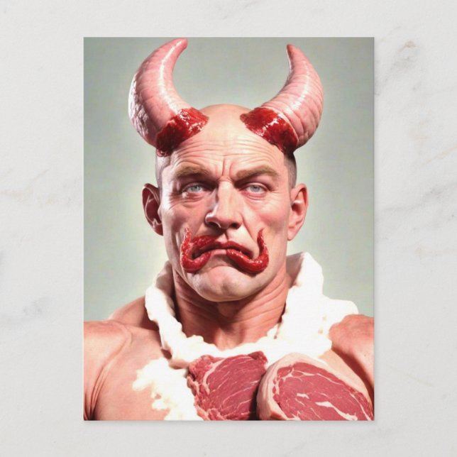Tarjeta Postal del Hombre Carnoso con Cuernos Raro (Anverso)