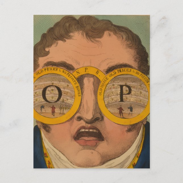 Tarjeta postal del hombre con gemelos de ópera del (Anverso)