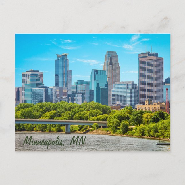Tarjeta postal del horizonte de Minneapolis, MN (Anverso)