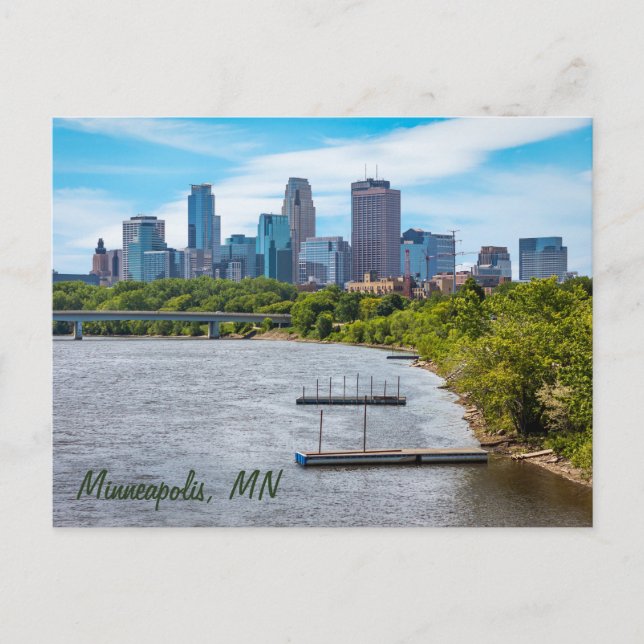 Tarjeta postal del horizonte de Minneapolis, MN (Anverso)