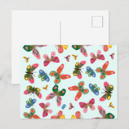 Tarjeta postal del jardín de mariposas coloridas