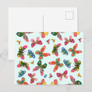 Tarjeta postal del jardín de mariposas coloridas