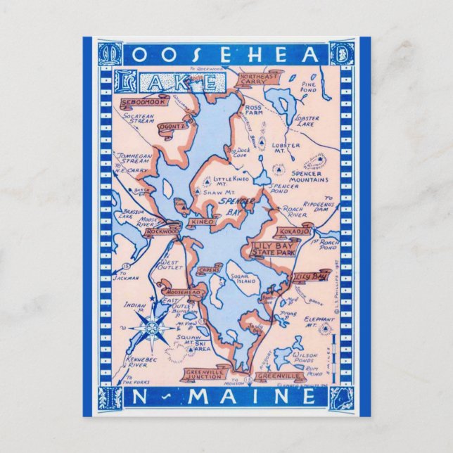 Tarjeta postal del lago Moosehead Maine (Anverso)