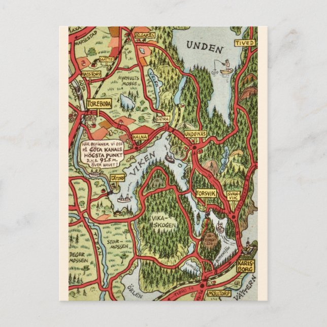 Tarjeta postal del lago Unden Suecia (Anverso)