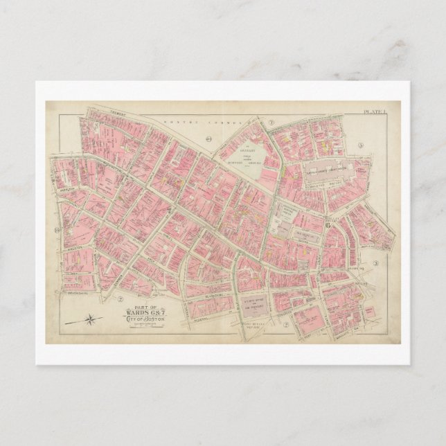 Tarjeta postal del mapa antiguo de 1895 del centro (Anverso)