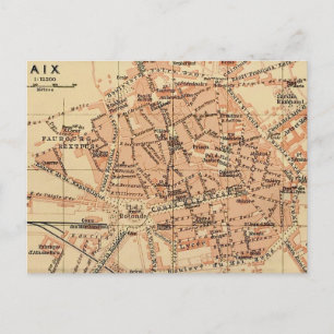 Tarjeta postal del mapa antiguo de Aix Francia